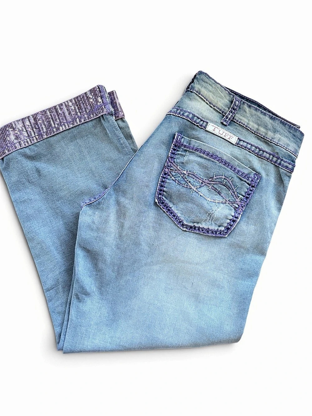 Cowgirl Tuff Co Purple Rain Sparkle Jean Capris Waist 29
